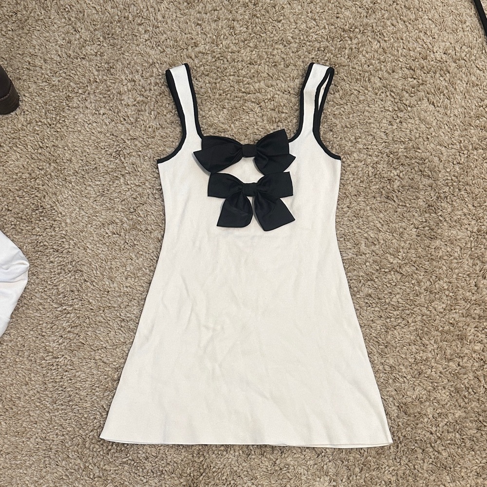 H&M White Mini Dress with Black Bows